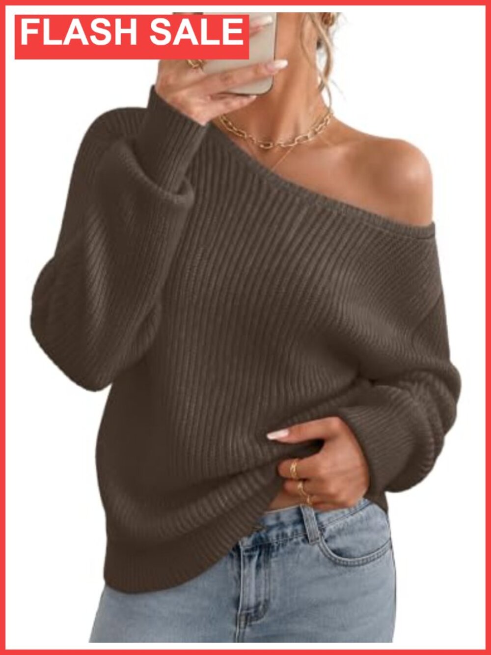 Sipaya Women's Off Shoulder Sweater Crochet Knit Drop Shoulder Pullover